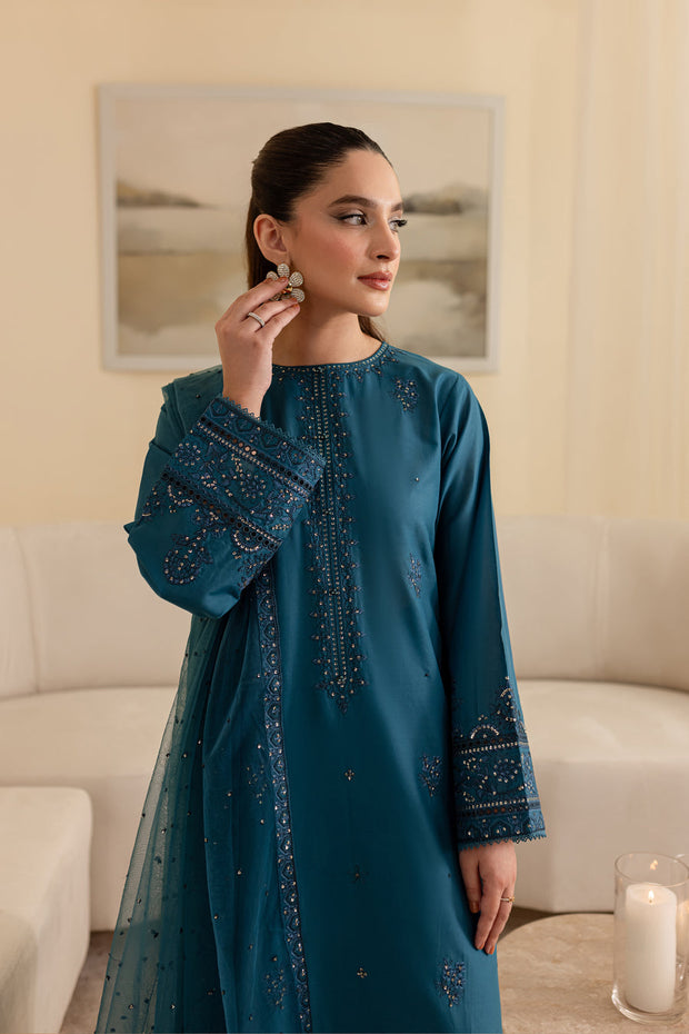 Aquamarine 3Pc - Embroidered Cotton Dress