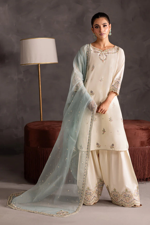 Creamy 3pc - Embroidered Khaddar Pret