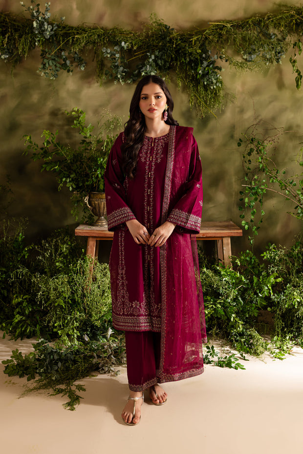 Jugnu 3Pc - Embroidered Khaddar Dress