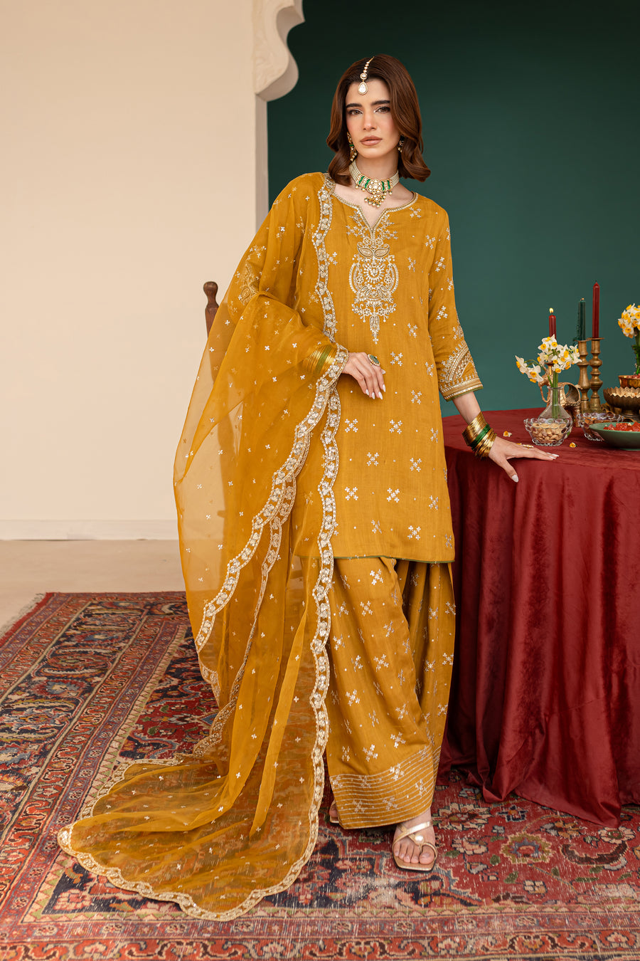 Sona 3Pc - Embroidered khaddar Dress