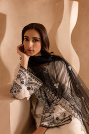 Black White 3Pc - Embroidered Khaddar Dress