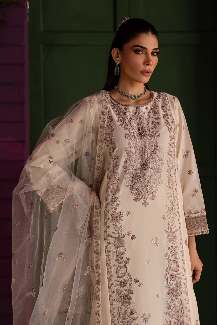 Swan 3pc - Embroidered khaddar Pret