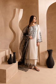 Black White 3Pc - Embroidered Khaddar Dress