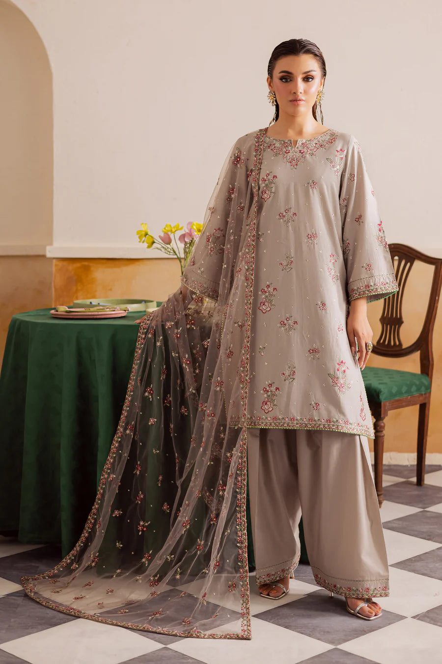 Diara 3Pc - Embroidered khaddar Pret