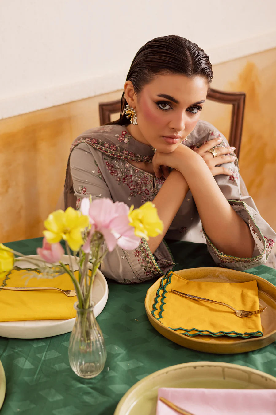 Diara 3Pc - Embroidered khaddar Pret