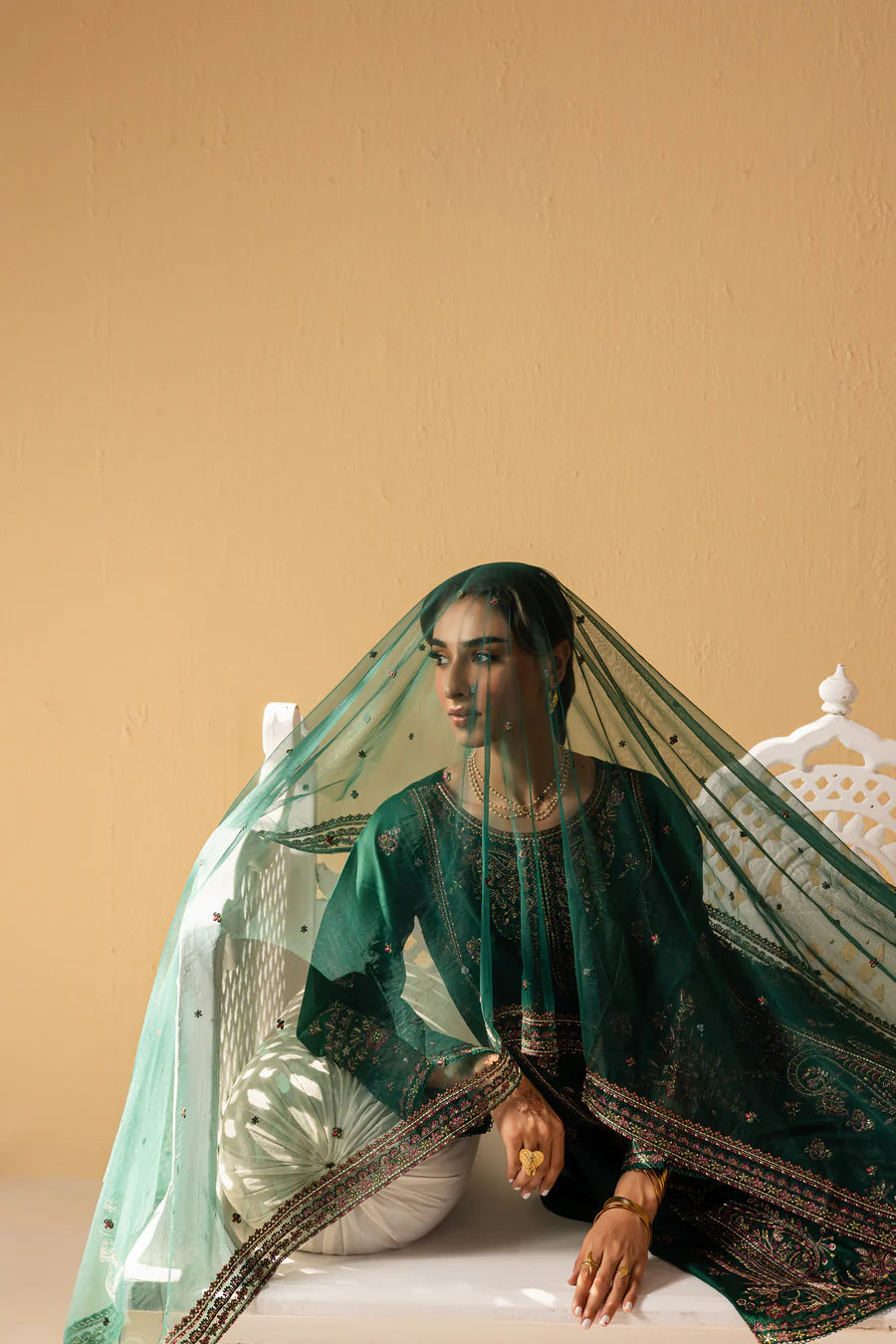 Gulmeena 3Pc- Embroidered khaddar Dress