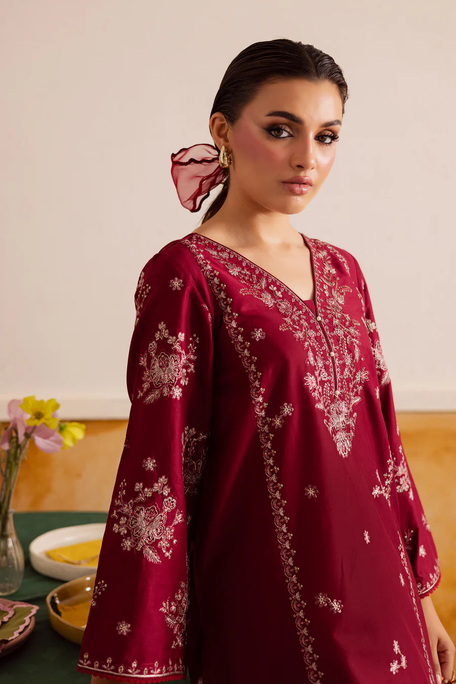 Crimson Haze 2Pc - Embroidered khaddar Pret