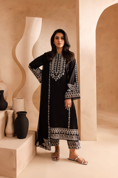 Black Pearl 3Pc - Embroidered Khaddar Dress