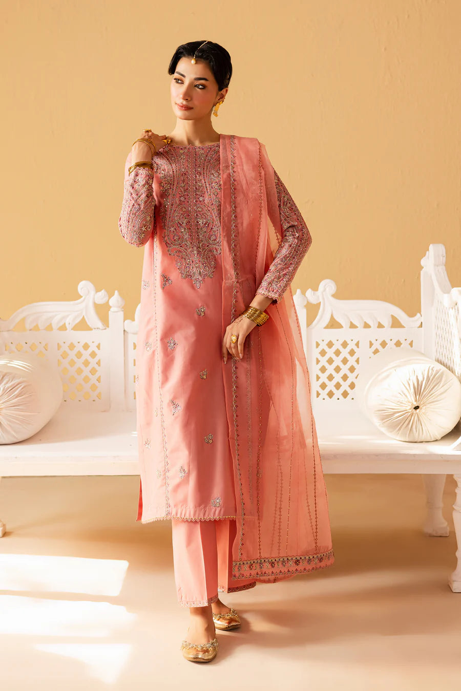 Pink Glam 3pc - Embroidered khaddar Pret
