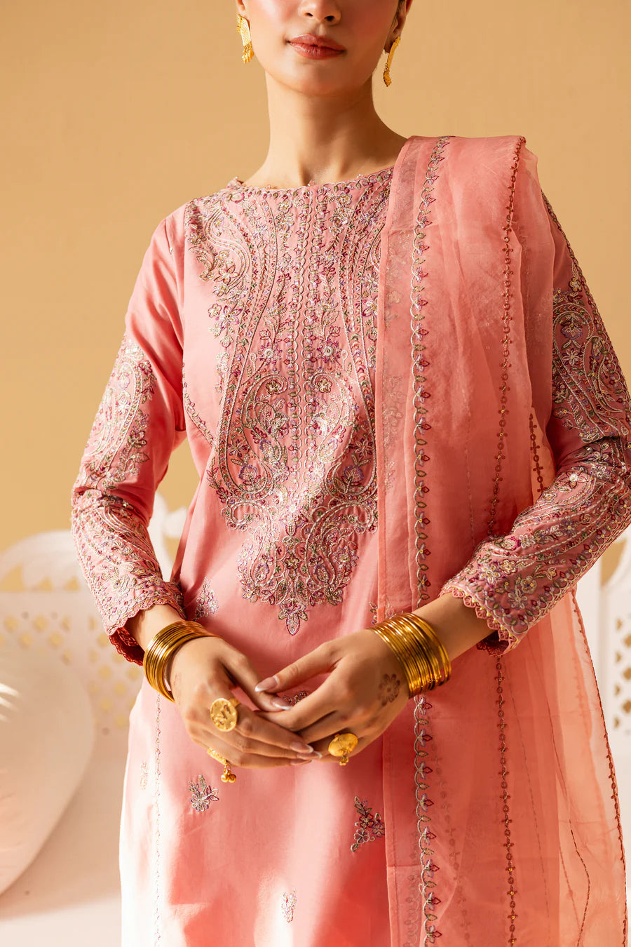Pink Glam 3pc - Embroidered khaddar Pret