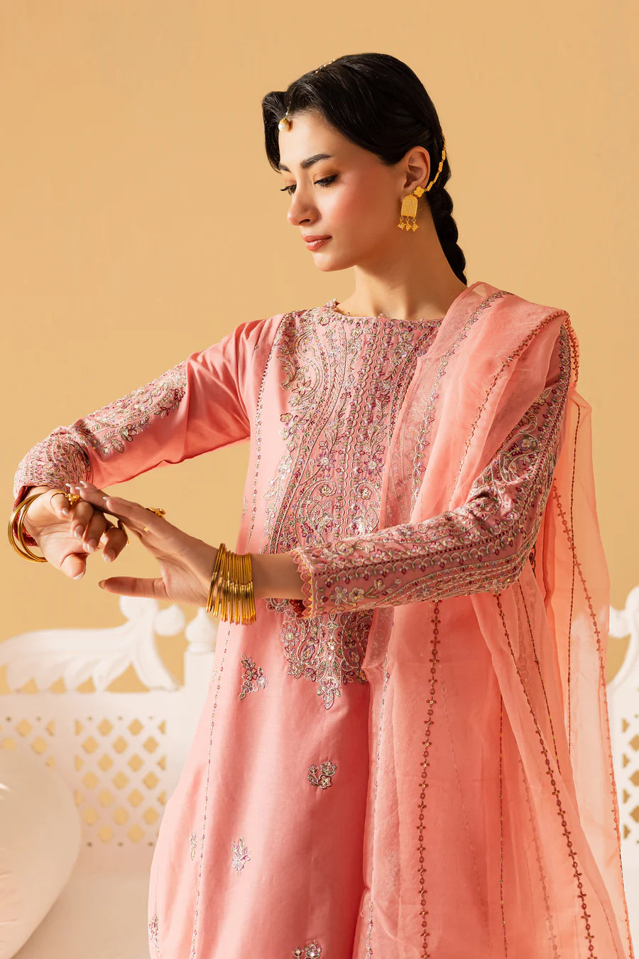 Pink Glam 3pc - Embroidered khaddar Pret