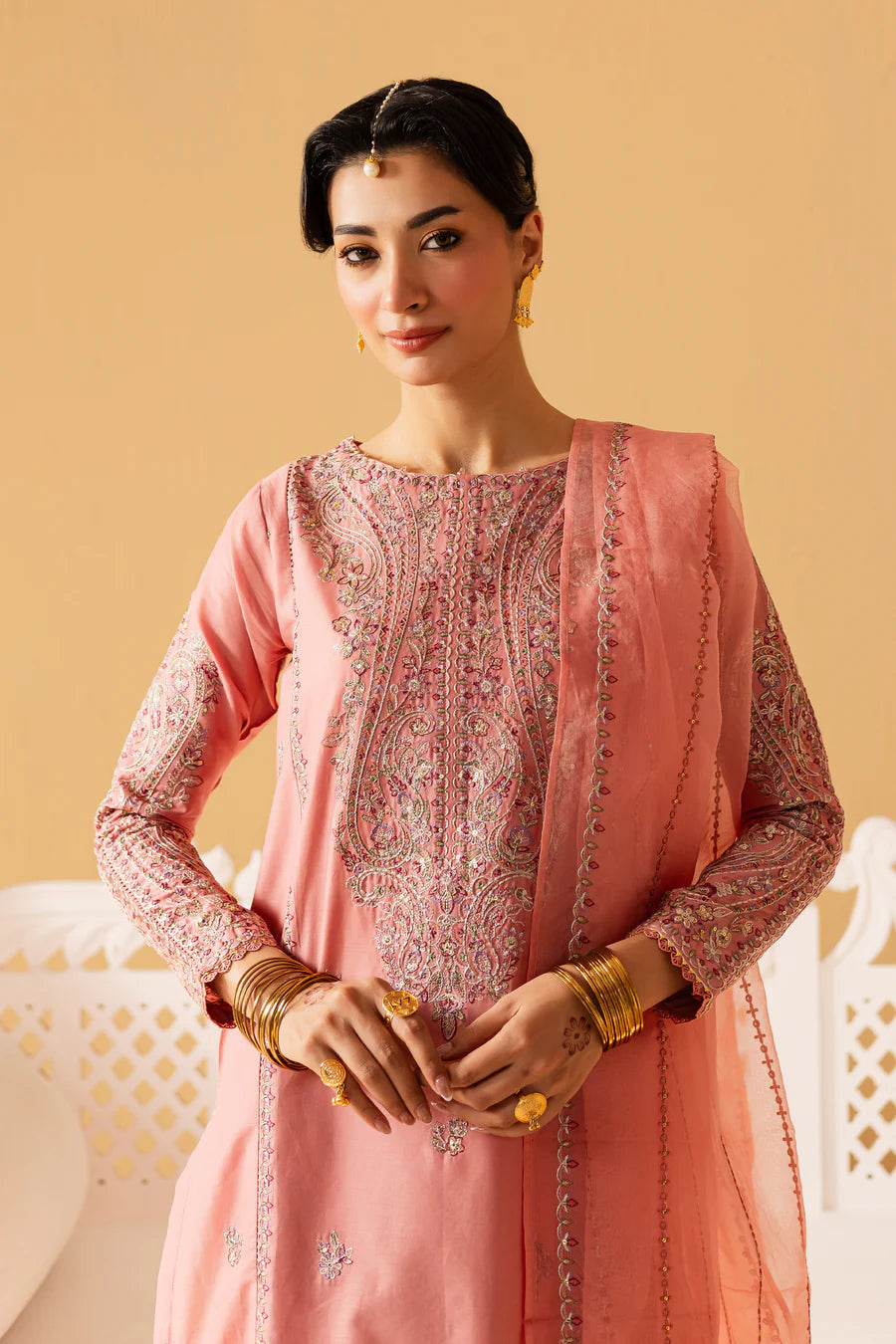 Pink Glam 3pc - Embroidered khaddar Pret