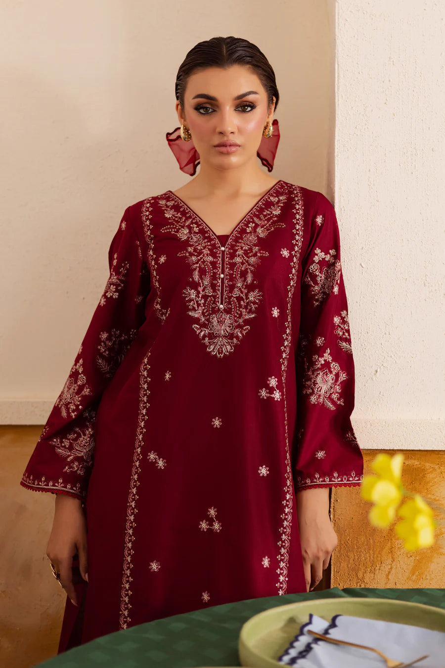 Crimson Haze 2Pc - Embroidered khaddar Pret