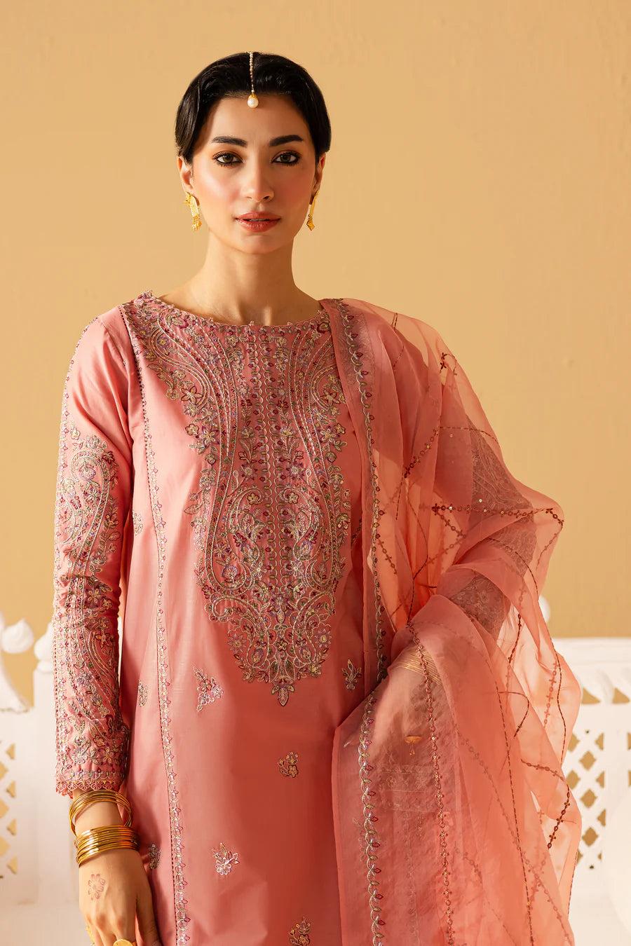 Pink Glam 3pc - Embroidered khaddar Pret