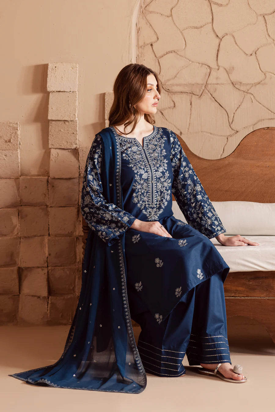 Mai tai 3Pc - Embroidered khaddar Dress