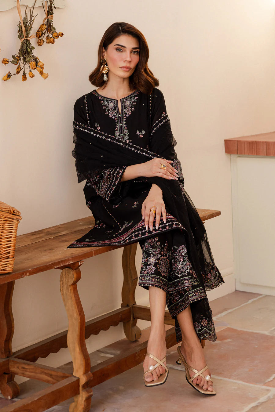 Elmira 3Pc - Embroidered khaddar Dress