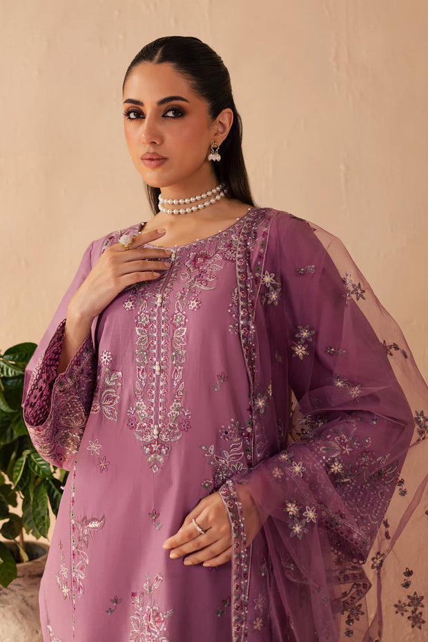Lilac Glam 3Pc - Embroidered Solid Dress