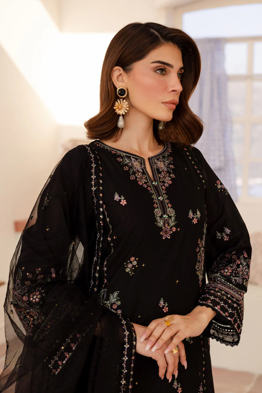 Elmira 3Pc - Embroidered khaddar Dress