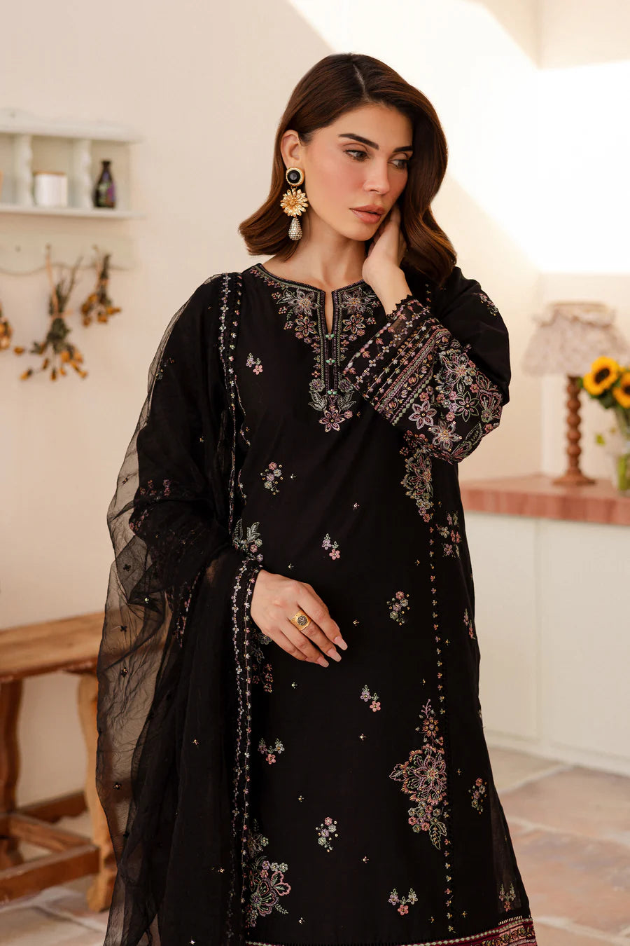 Elmira 3Pc - Embroidered khaddar Dress