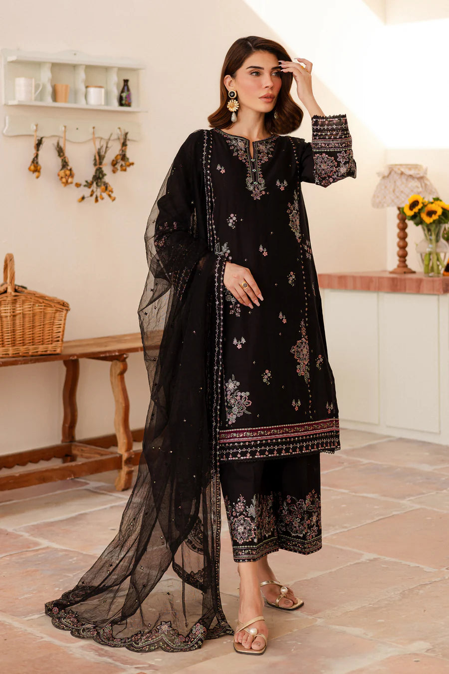 Elmira 3Pc - Embroidered khaddar Dress