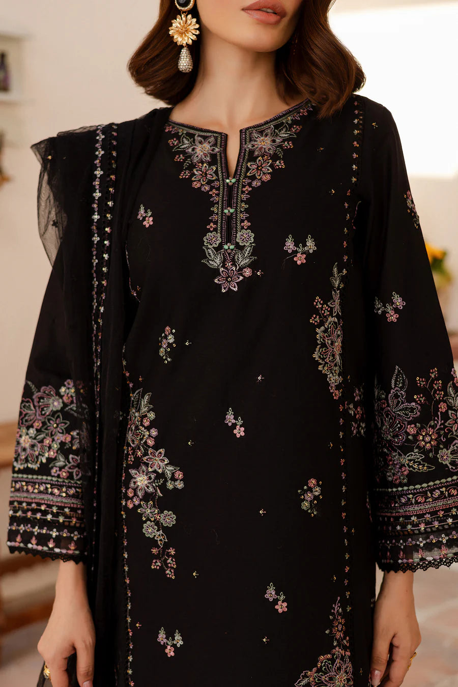 Elmira 3Pc - Embroidered khaddar Dress