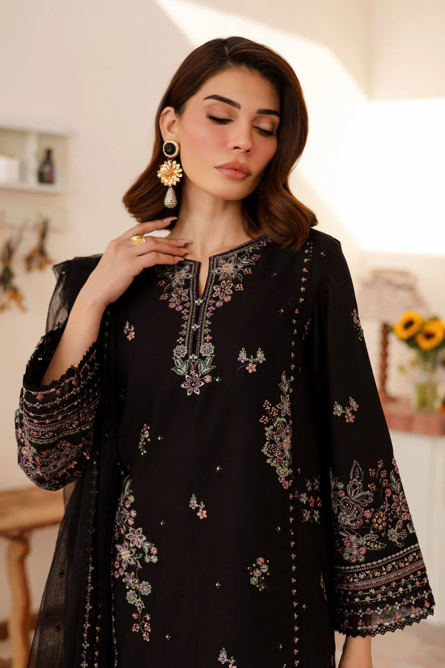 Elmira 3Pc - Embroidered khaddar Dress