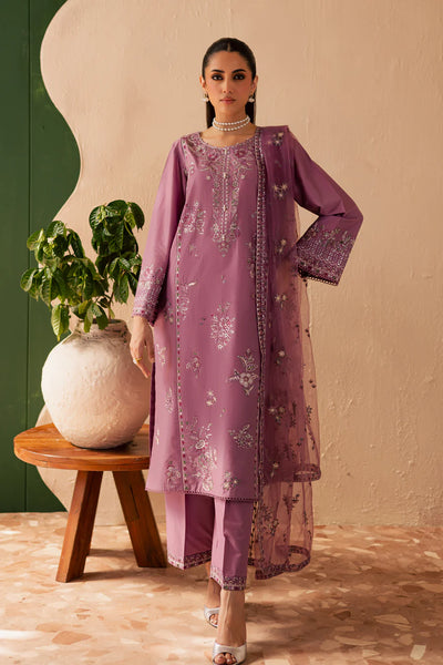 Lilac Glam 3Pc - Embroidered Solid Dress