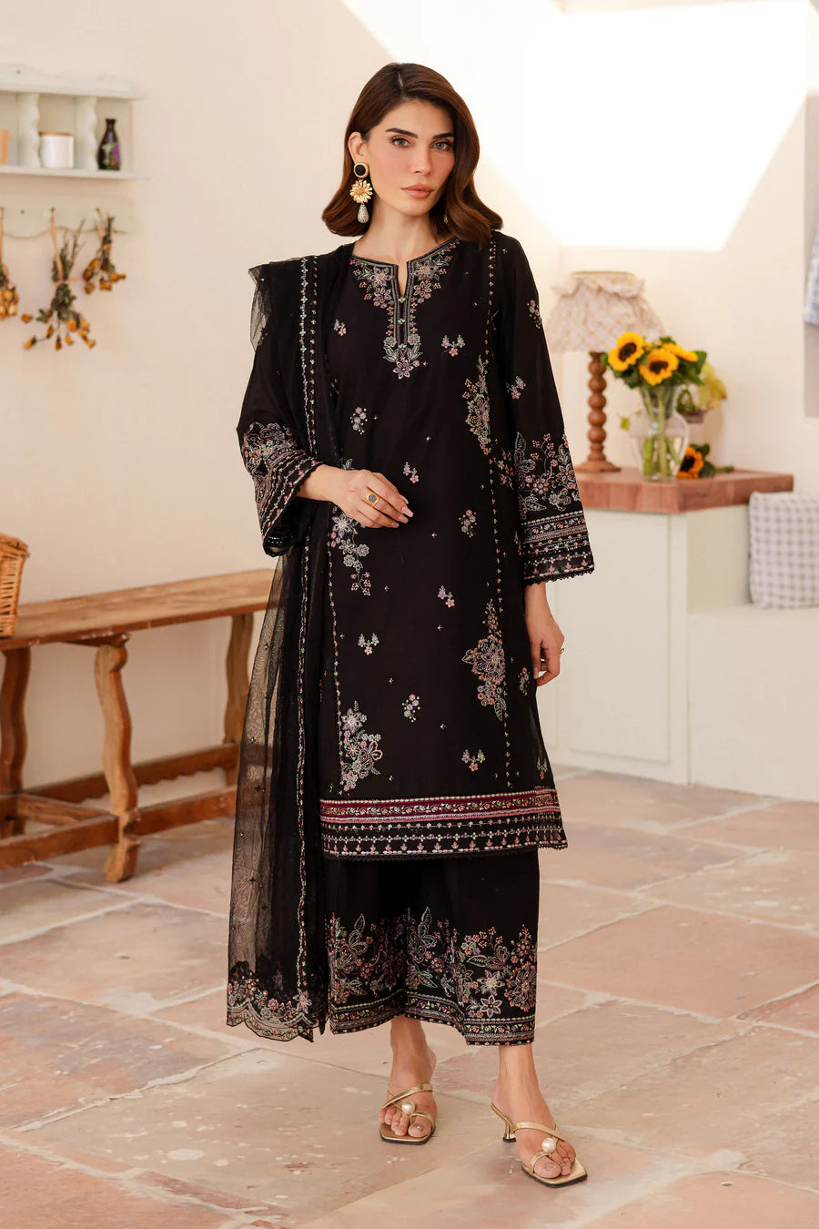 Elmira 3Pc - Embroidered khaddar Dress