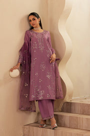 Lilac Glam 3Pc - Embroidered Solid Dress