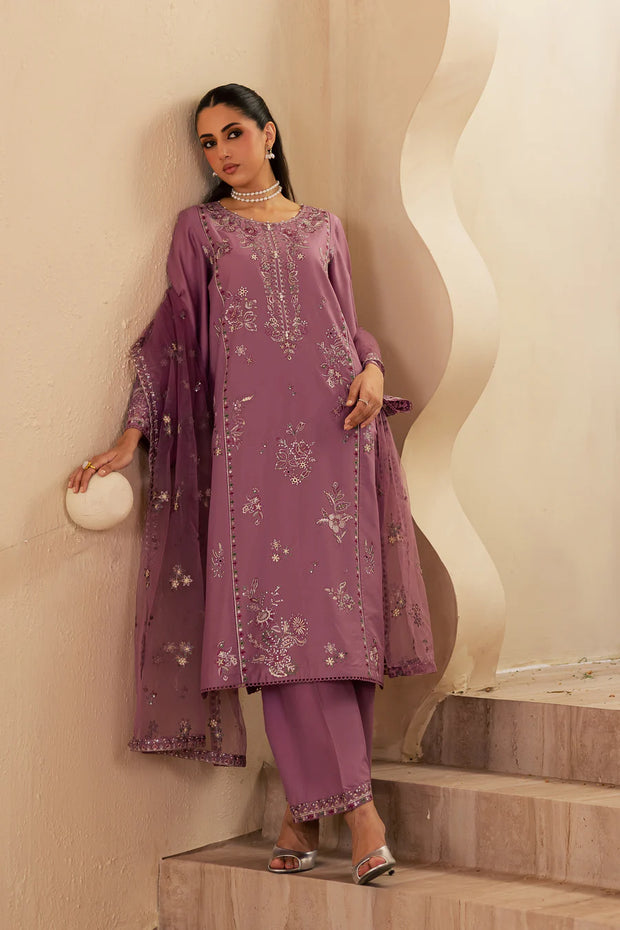 Lilac Glam 3Pc - Embroidered Solid Dress