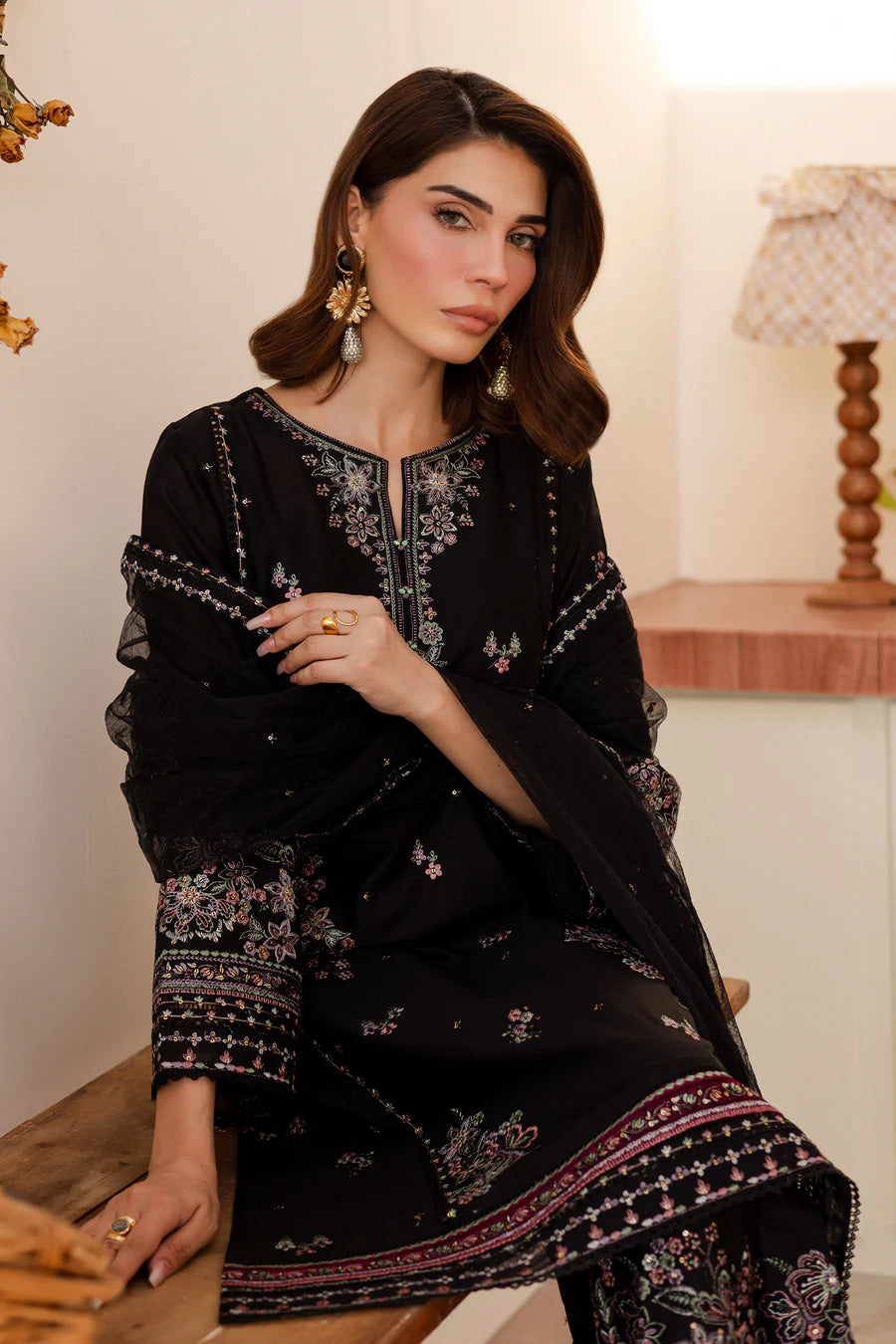 Elmira 3Pc - Embroidered khaddar Dress