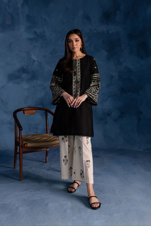 Black Block 2Pc - Embroidered Khaddar Dress