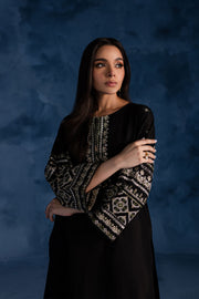 Black Block 2Pc - Embroidered Khaddar Dress