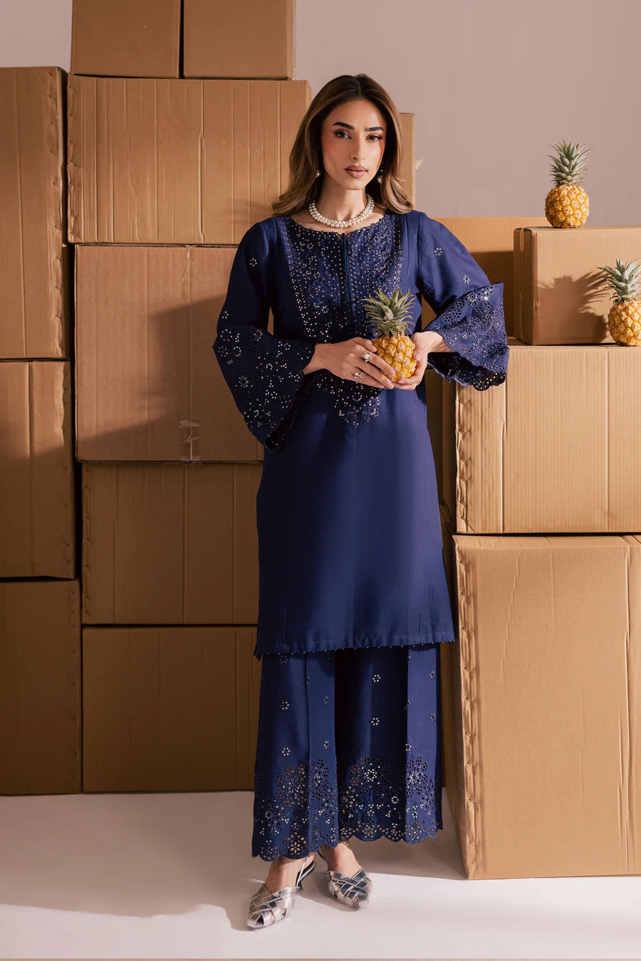 Blue Kenadee 2Pc - Embroidered Lawn Dress