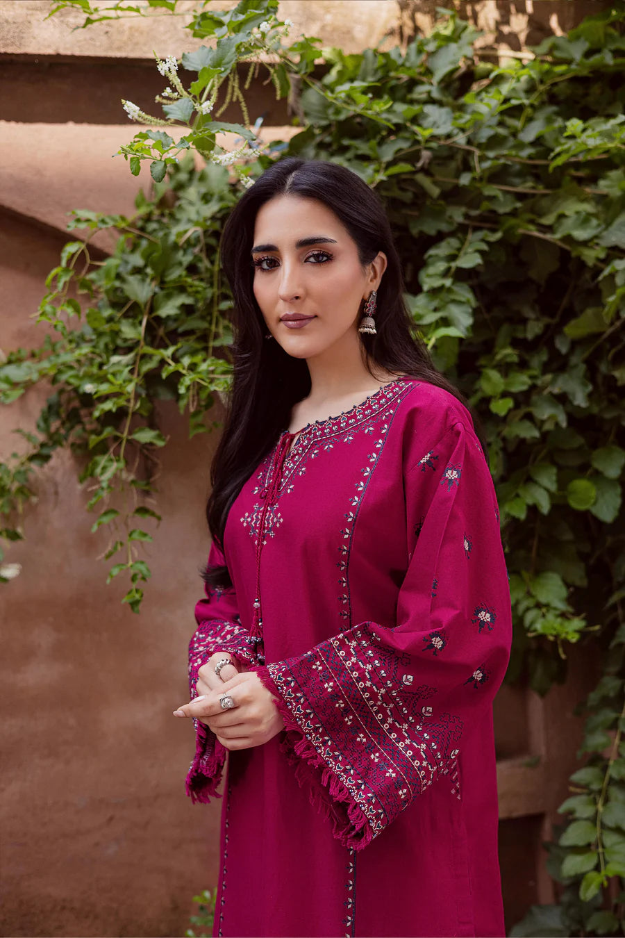 CrossWord Pink 2Pc - Embroidered khaddar Dress