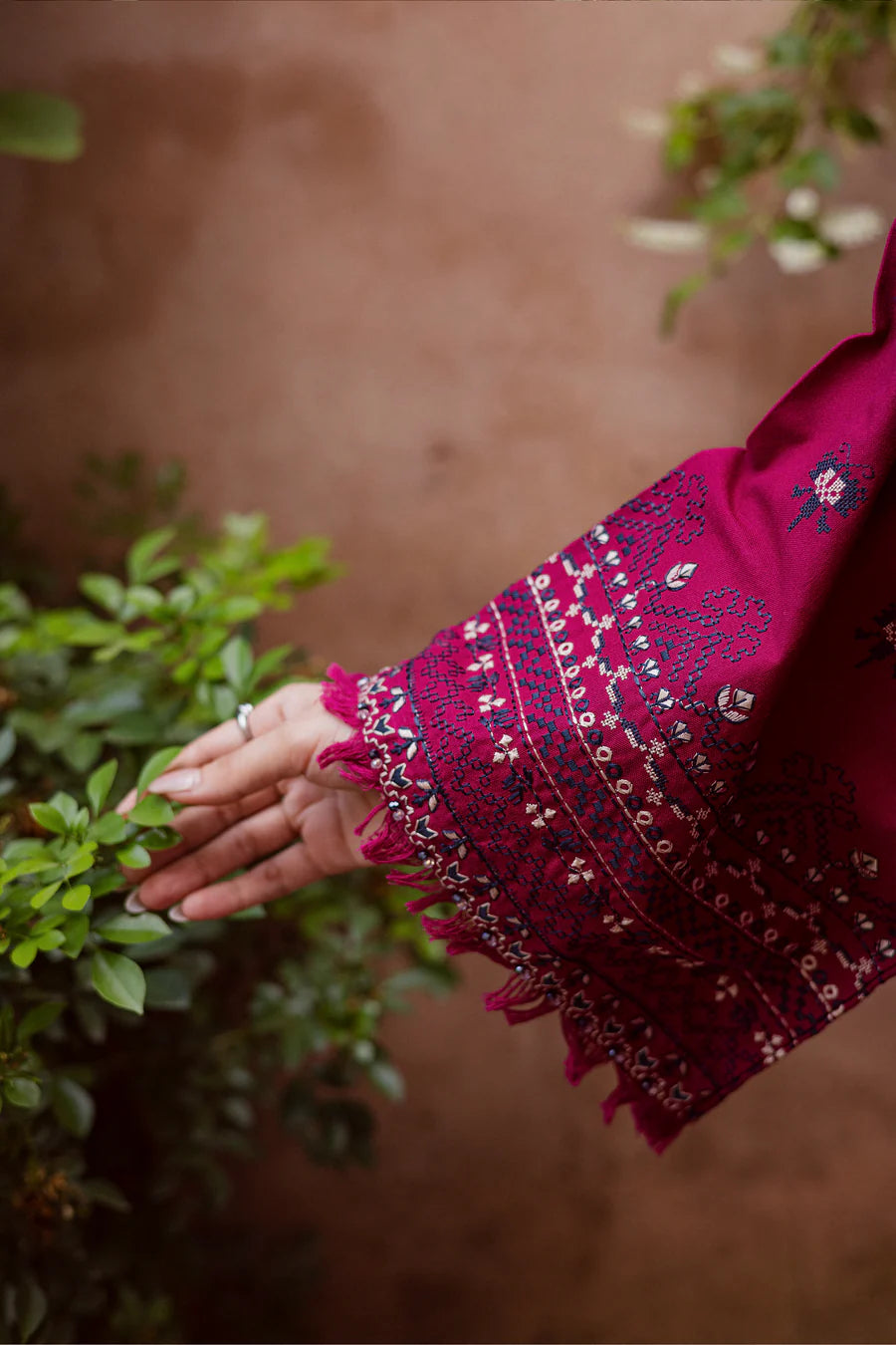 CrossWord Pink 2Pc - Embroidered khaddar Dress