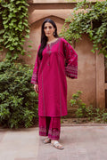 CrossWord Pink 2Pc - Embroidered khaddar Dress