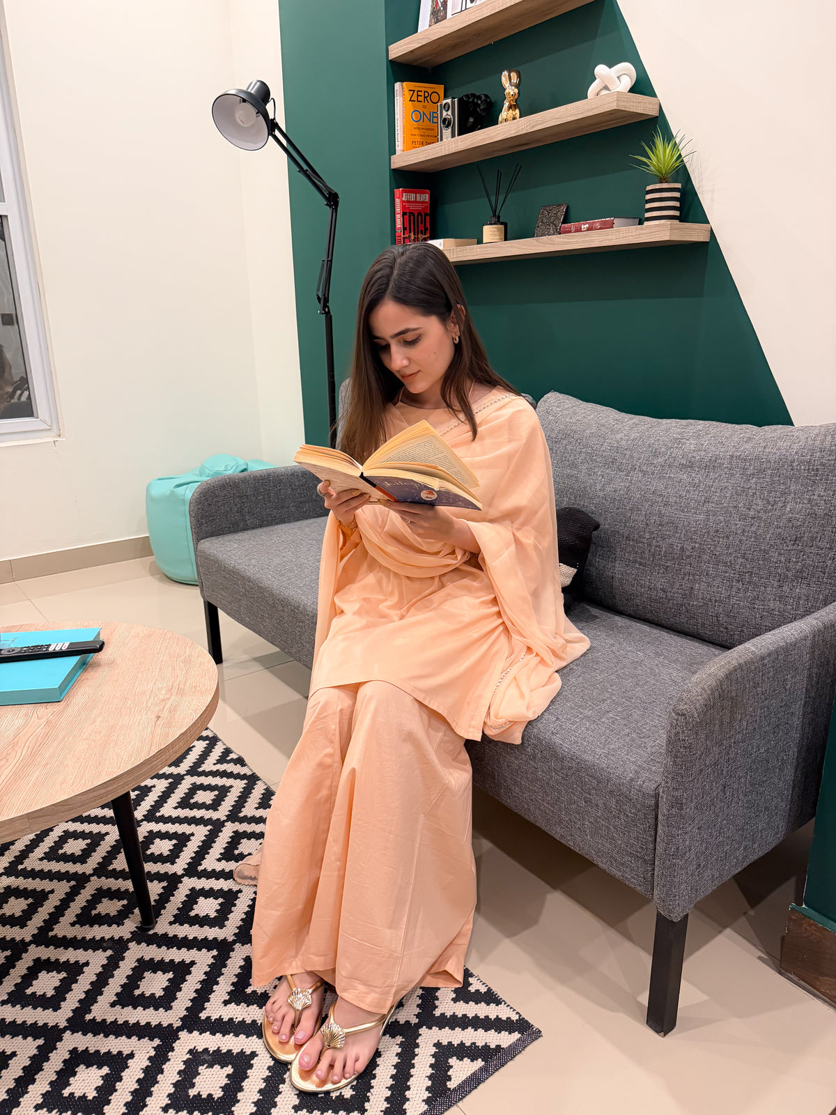 Peach line 3pc Soild dress