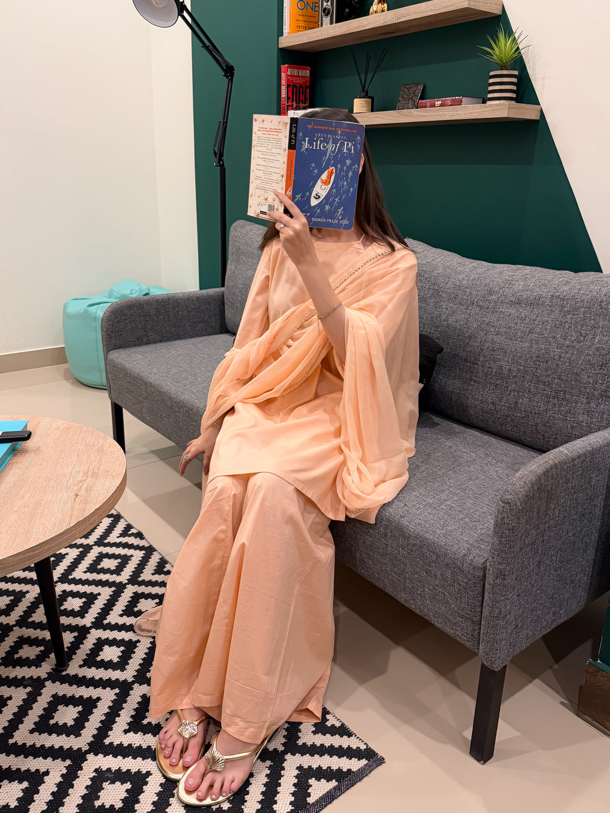 Peach line 3pc Soild dress