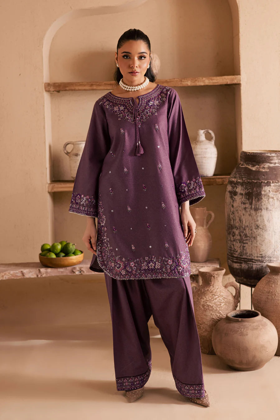 Meenah 2Pc - Embroidered khaddar Dress