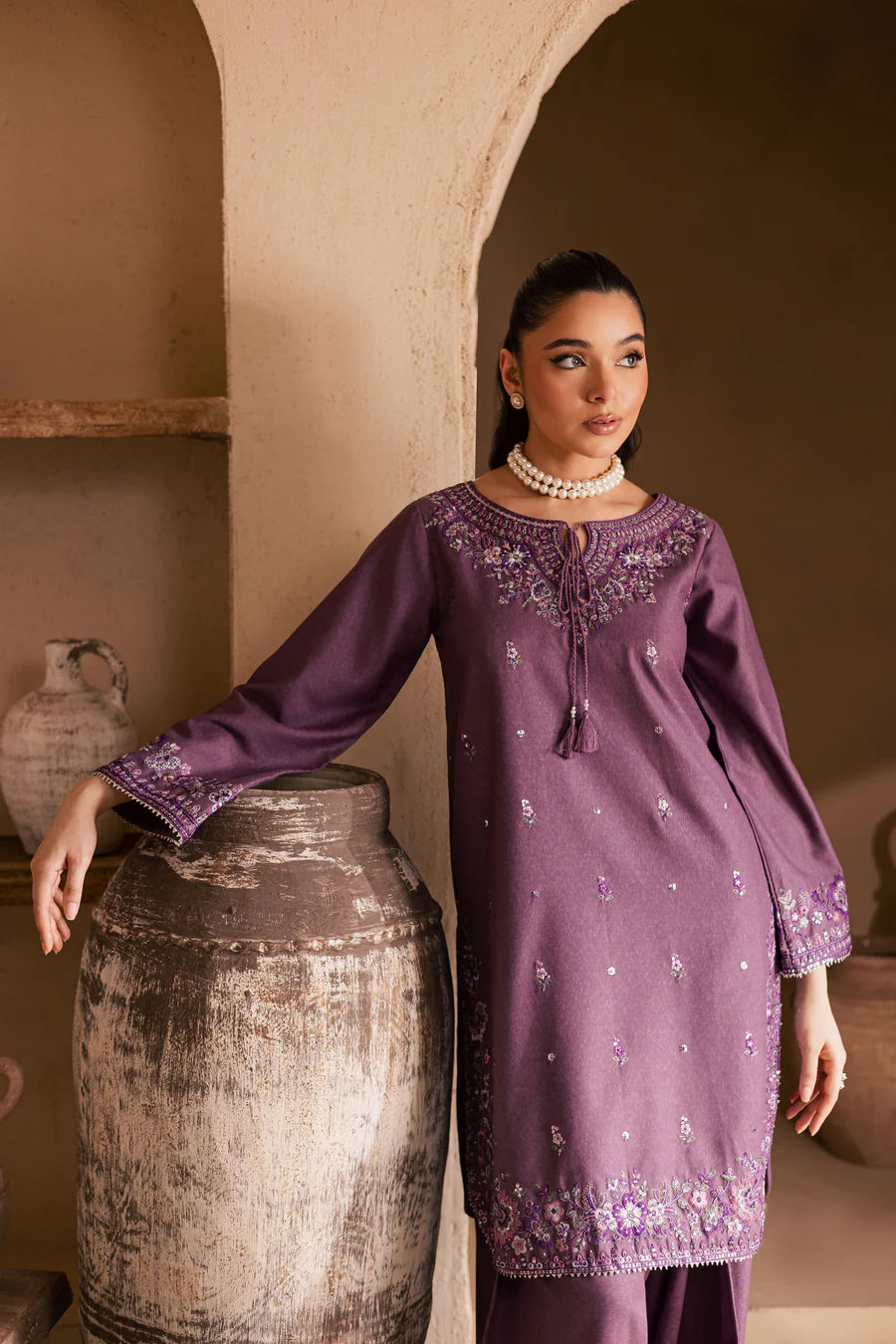 Meenah 2Pc - Embroidered khaddar Dress