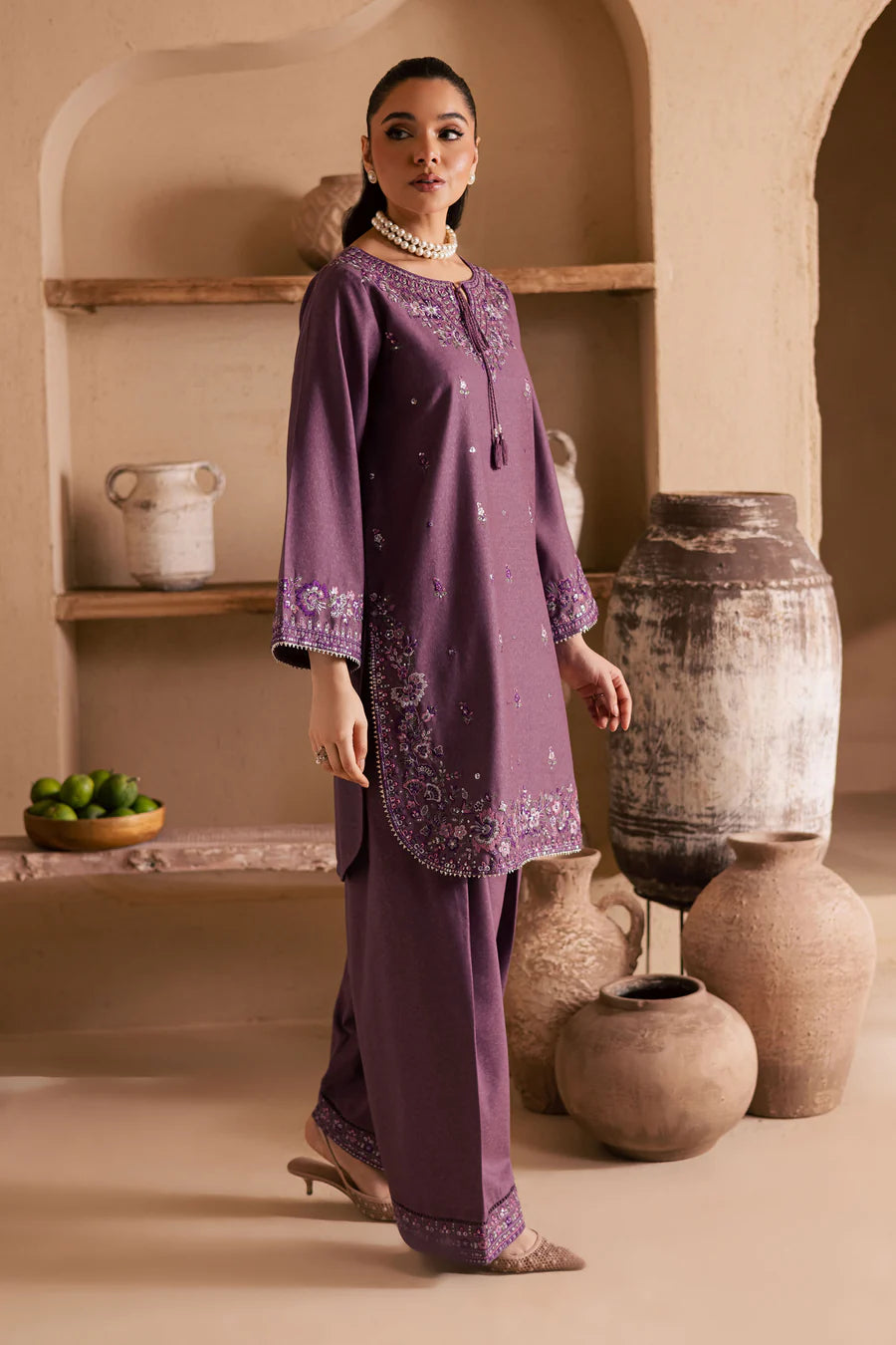 Meenah 2Pc - Embroidered khaddar Dress