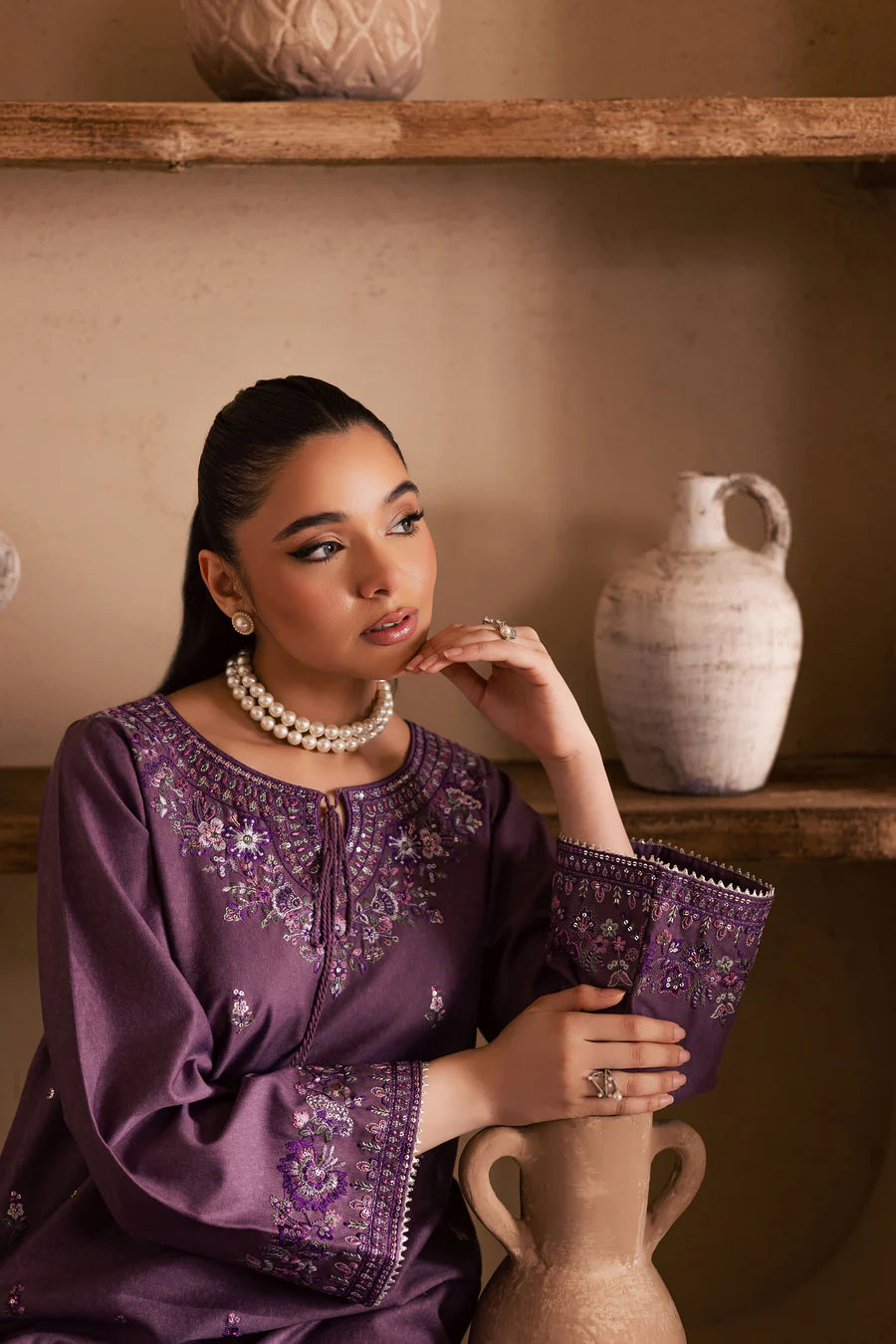 Meenah 2Pc - Embroidered khaddar Dress
