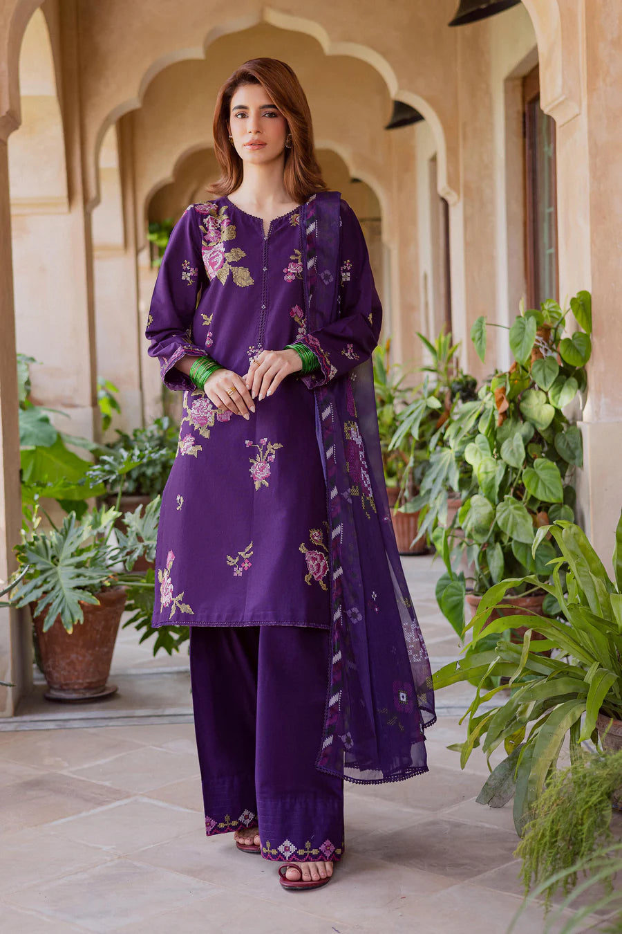 Nate Stitch 3Pc - Embroidered khaddar Dress