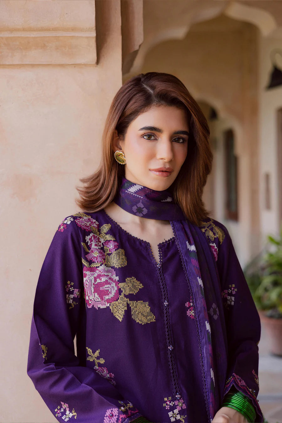 Nate Stitch 3Pc - Embroidered khaddar Dress