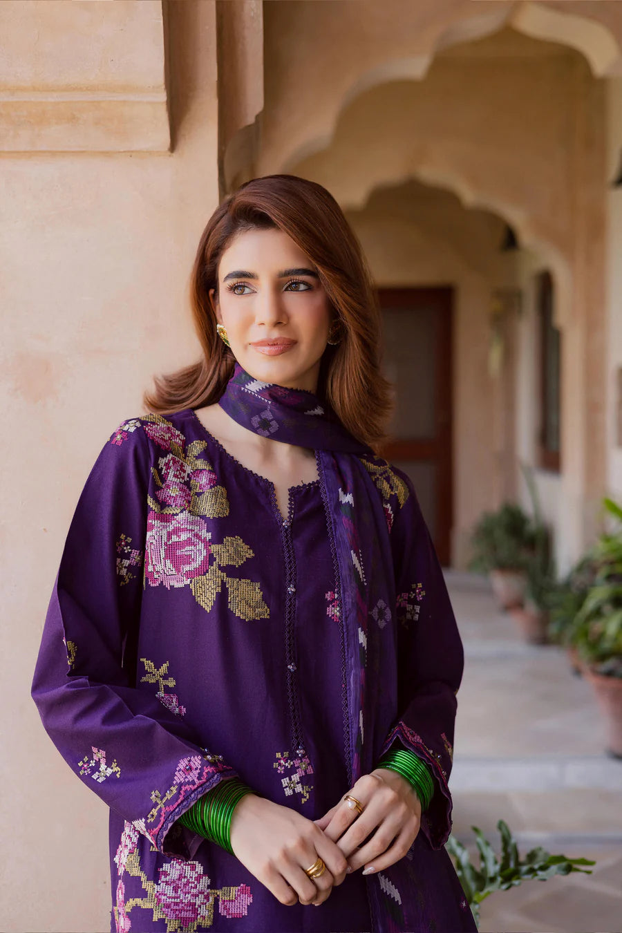 Nate Stitch 3Pc - Embroidered khaddar Dress