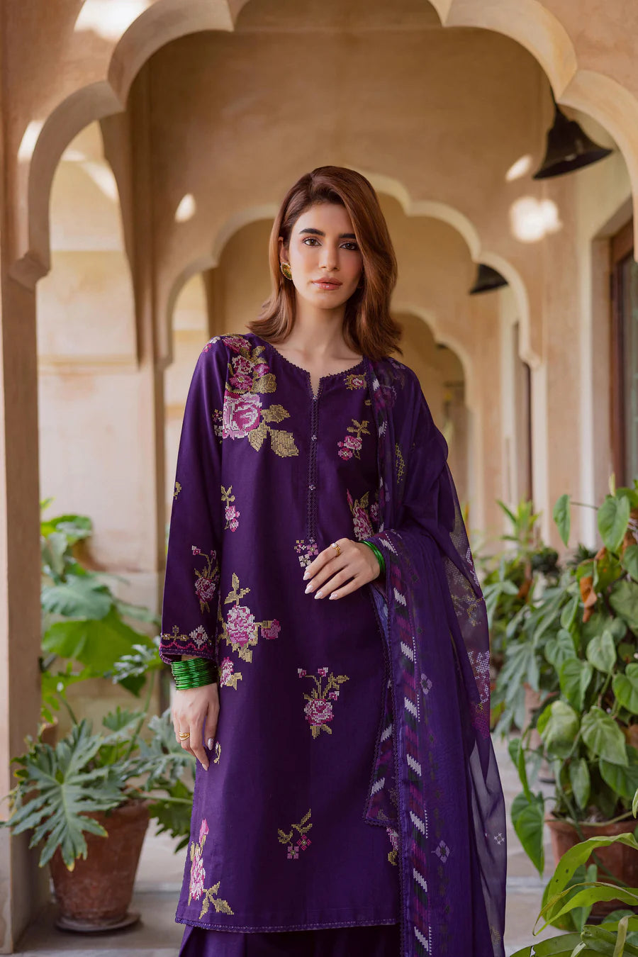 Nate Stitch 3Pc - Embroidered khaddar Dress