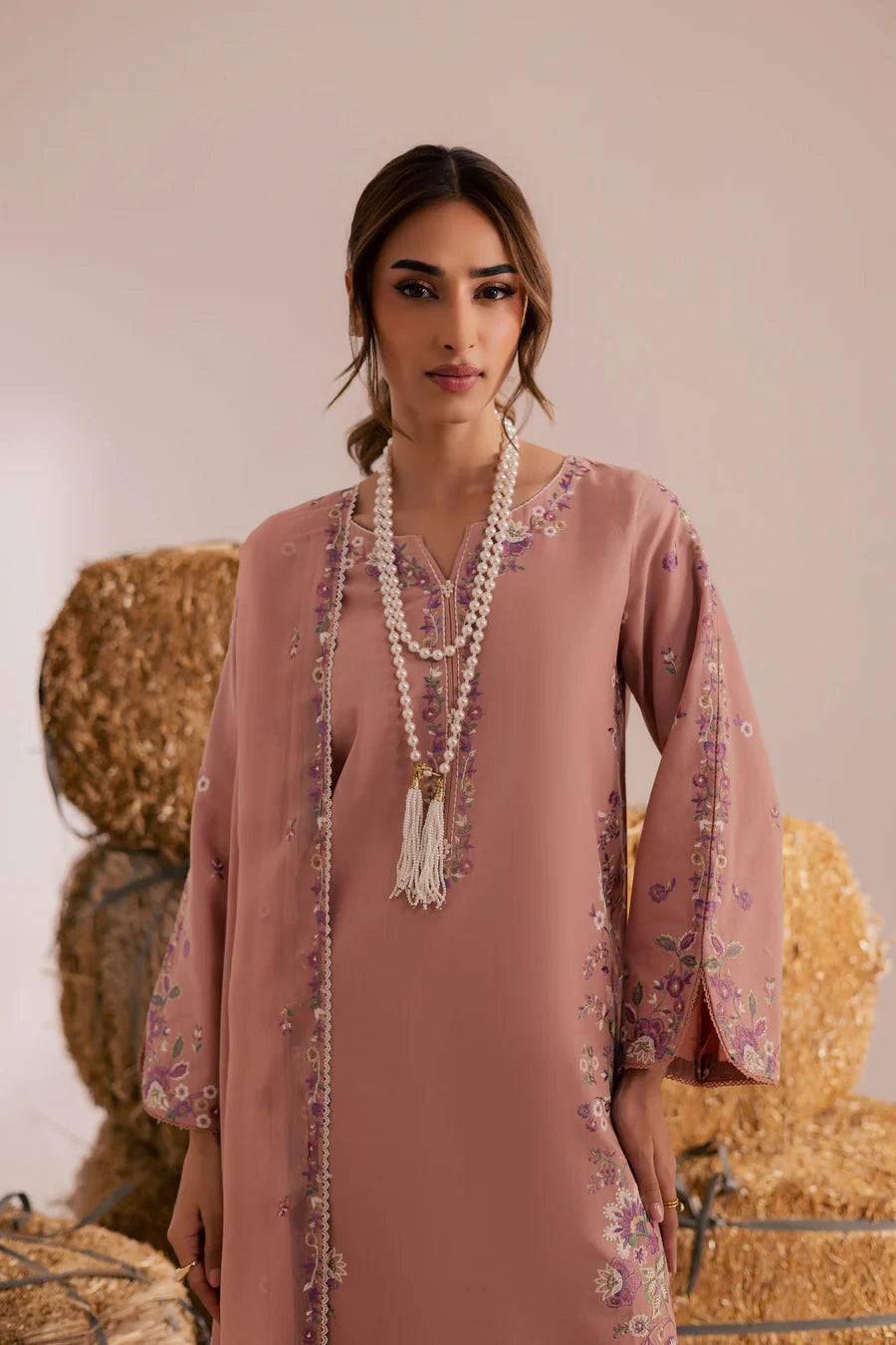 Pink Crimora 3Pc - Embroidered Lawn Dress