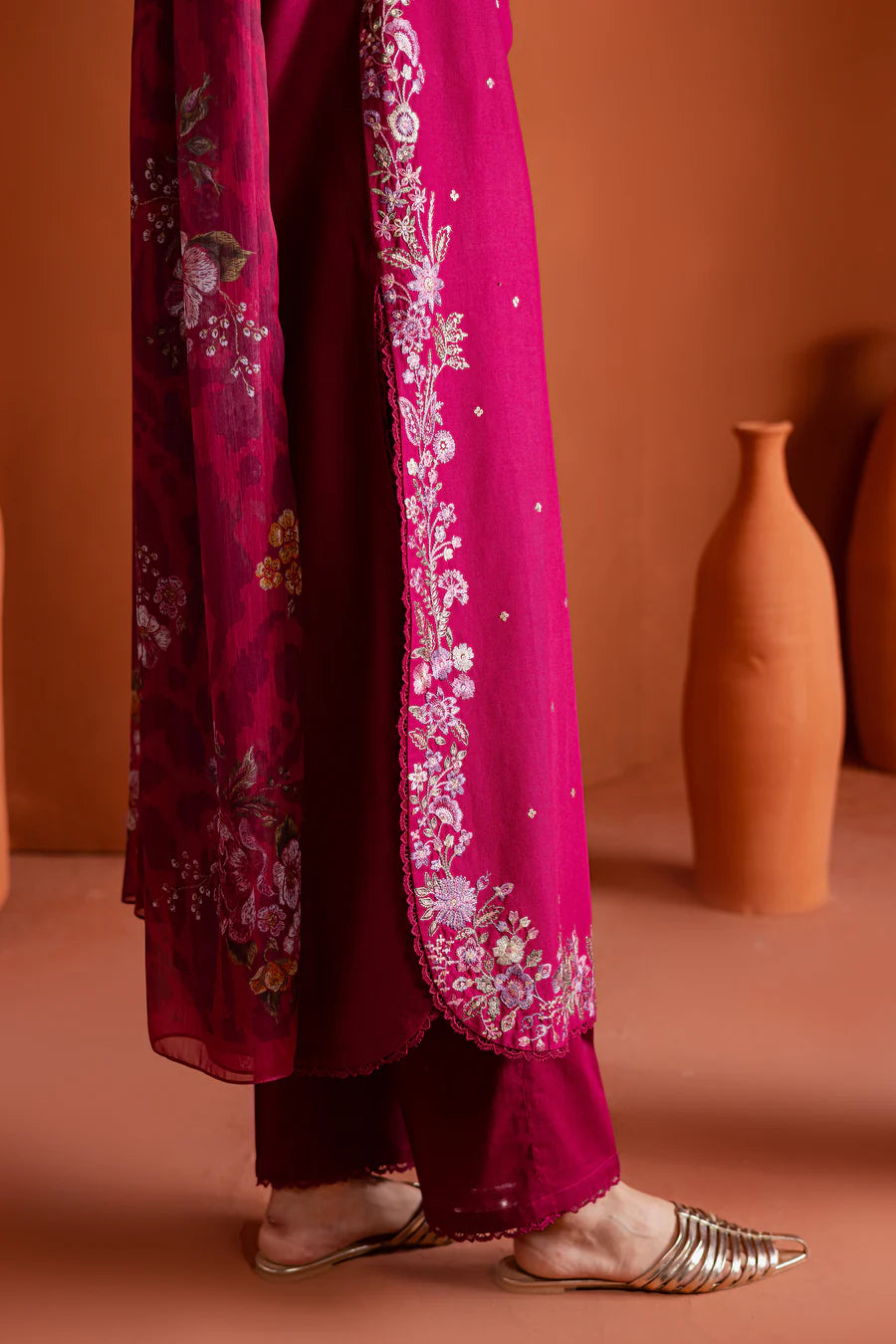 Pink Inizio 3Pc - Embroidered khaddar Dress