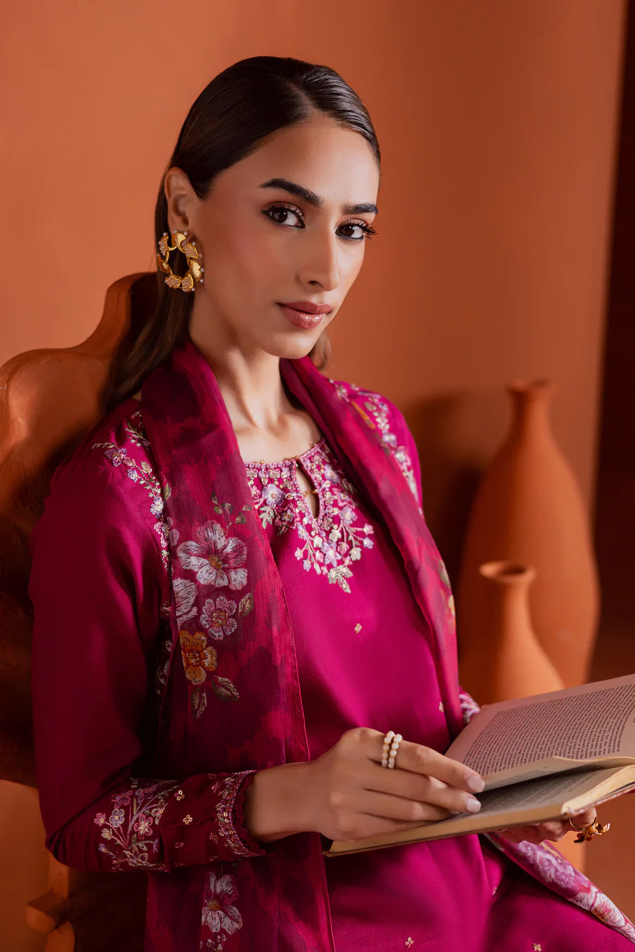 Pink Inizio 3Pc - Embroidered khaddar Dress